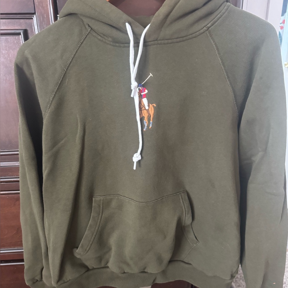 Ralph Lauren sweatshirt Olive green color with Hoodie kids Large 🐎🌳